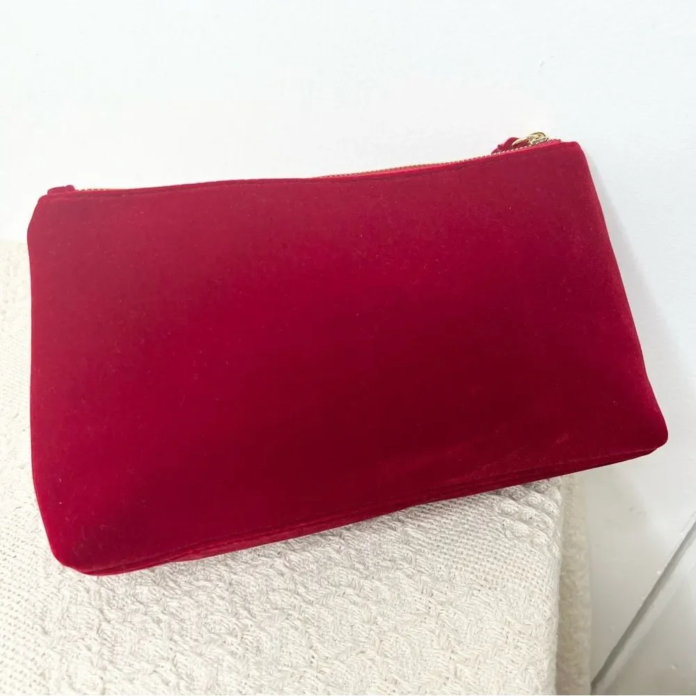 Dolce & Gabbana Beauty Red Velour Cosmetic Zip Pouch Bag Clutch